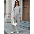 thumbnail image 4 of Pijama de Dos Piezas para Mujer, Moda de Otoño, Traje de Punto Acanalado, Ropa Deportiva Informal de Larga. Gris XXL, 4 of 9