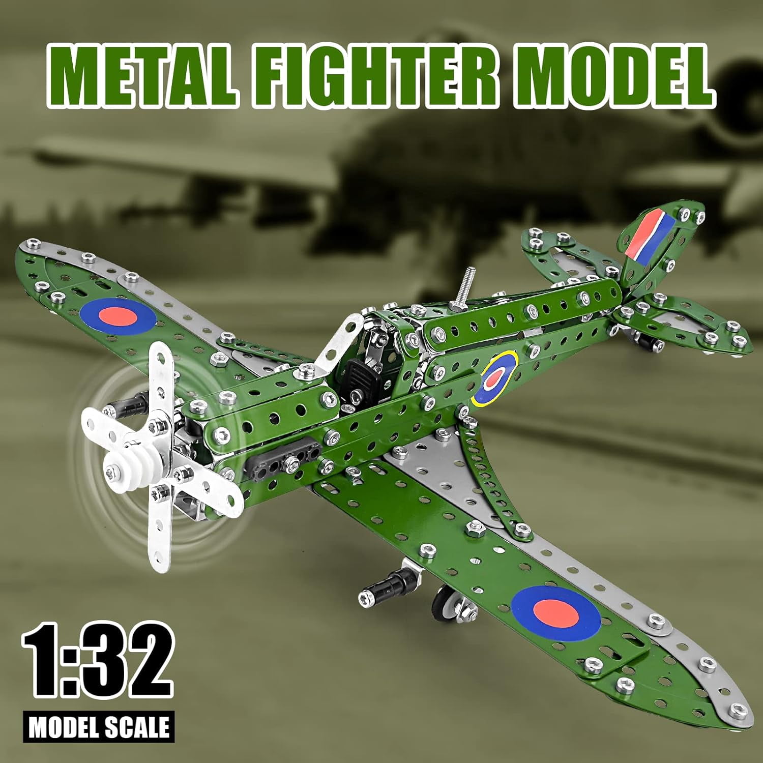 PISONIC STEM Building Blocks Model Airplane Kits for Familie,Airplane Model Scale 1:32 Metal Building Kit,Erector Set Model Planes for Families,Best Airplane Gifts for Hurricane Fighter Fans(331PCS)