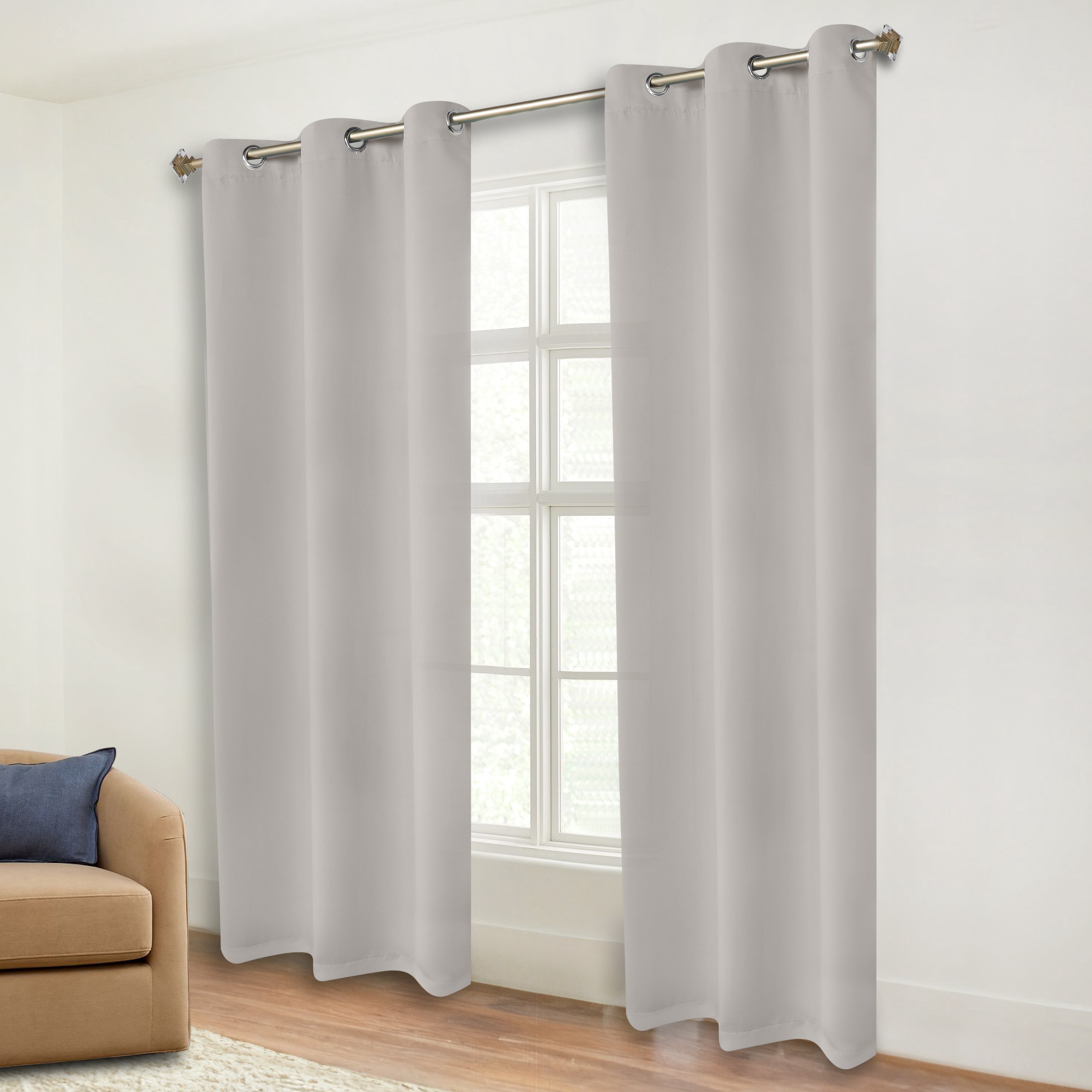 Superior Blackout Solid Light Filtering Grommet Curtain Panel Set, 46" x 84", Chrome