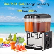Yiwa Commercial Beverage Dispenser, 36L 250W 2 Tanks 9.5 Gallon Stainless Steel Ice Tea Drink Dispenser with Thermostat Controller