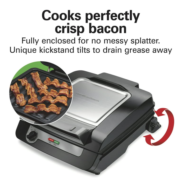 Hamilton Beach 3-in-1 Indoor Grill and Electric Griddle Combo and Bacon  Cooker, Opens 180 Degrees to Double Cooking Space, Removable Nonstick  Grids