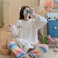 thumbnail image 1 of Pijamas de franela gruesa de otoño e invierno para mujer, pijamas cálidos de manga larga para niña, conjunto de ropa para el hogar de polar coral, 1 of 6