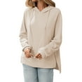 thumbnail image 2 of Women’s Waffle Knit Hooded Sweatshirt – Soft and Breathable Pullover Long Sleeve Hoodie with a Relaxed Fit for All-Day Comfort Khaki, 2 of 6