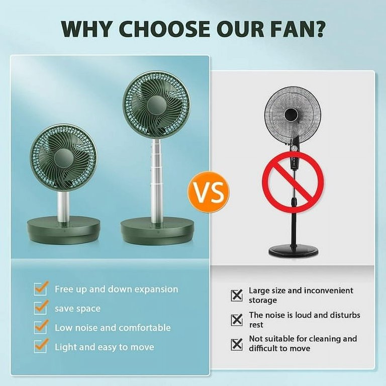 KISSAIR Portable Foldable Pedestal Fan - Rechargeable Battery, 10 Speeds,  Remote Control - Green - Walmart.com