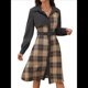 thumbnail image 2 of Túnica de Larga con Estampado A Cuadros para Mujer, Estilo Retro, Informal Gris Oscuro L, 2 of 10