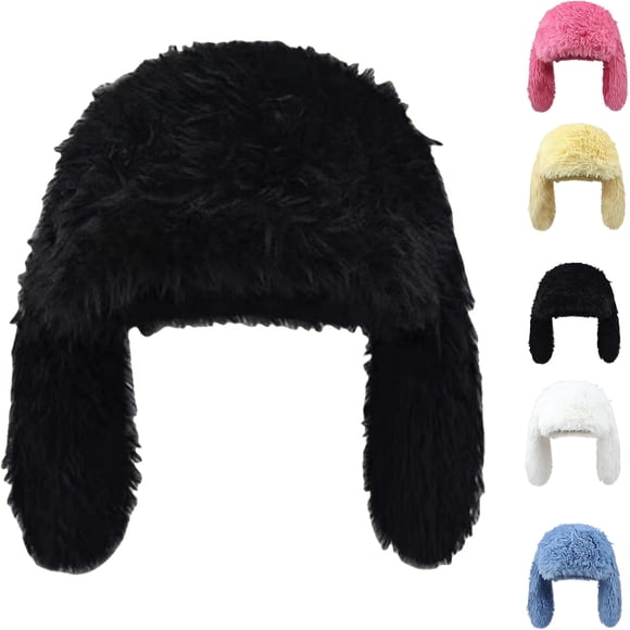Tuque en Peluche Mignonne à Longues Oreilles de Lapin, Bonnet Duveteux en Forme de Lapin pour Femmes et Filles, Tuque d'Hiver Douce et Chaude pour Festival