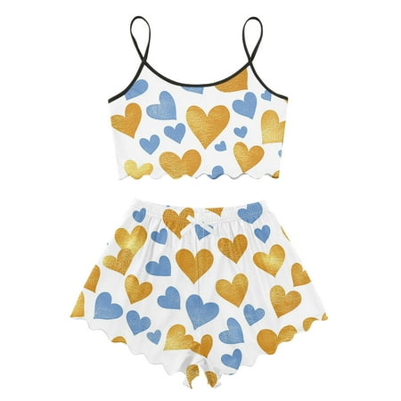 Womens Pajamas Shorts Set  Cute Pajama Sets for Women  Sexy 2 Piece Set  Pyjama Sets For Women Soft Two Piece Loungewear Sets Sleeveless Tops Shorts Matching Pyjamas Nightwear  Yellow