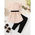 thumbnail image 2 of Newborn Baby Girl Clothes Bowknot Fly Sleeved Round Neck pink Top + Black Pants Set 2PCs Infant Spring Summer Outfits, 2 of 5