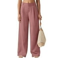 thumbnail image 5 of OSOLU Solid Color Women Linen Pants Wide Leg Workwear Casual Casual Business Pants With Pockets Trousers Everyday Comfort Versatile Bottoms, 5 of 6