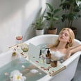 thumbnail image 3 of Acrylic Bathtub Tray Caddy, Clear Bath Shelf Tub Rack with Golden Handle, Luxury Bathroom Organizer Tablet Holder, 3 of 6