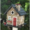 9.5" Stone Cottage Red Black & White Fully Functional Outdoor Garden Birdhouse