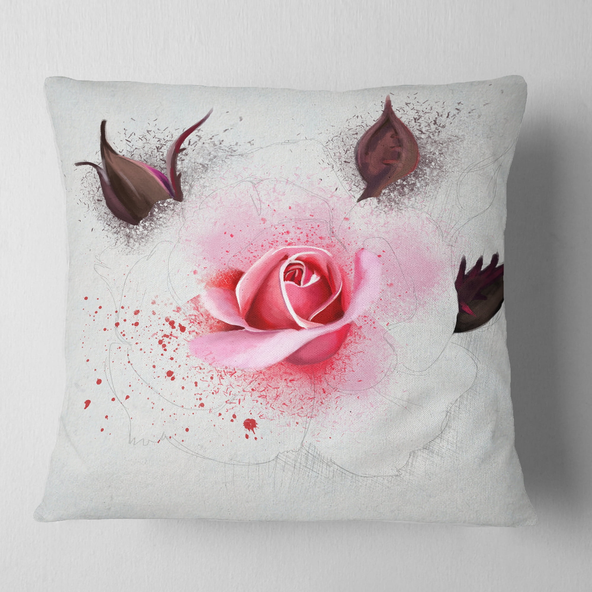 Designart Watercolor Rose with Brown Buds - Floral Throw Pillow - 16x16