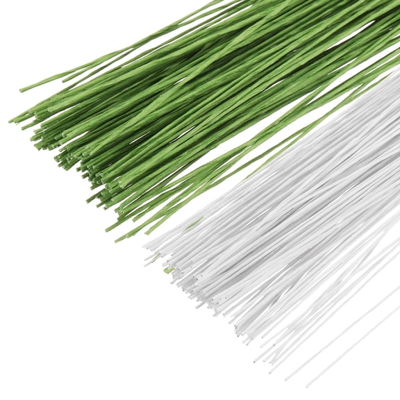 Uxcell 0.35mm 28 Gauge Florist Wire, 200 Pcs Flower Stem Wire Floral Flower Paper Wrapped Wire for Flower Crafts Bouquet Arrangement Supplies Wreath Making DIY Projects, White/Light Green