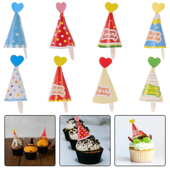 BESTONZON 36Pcs Birthday Party Hats Cake Toppers Paper Multi Decoration For Party Decorations