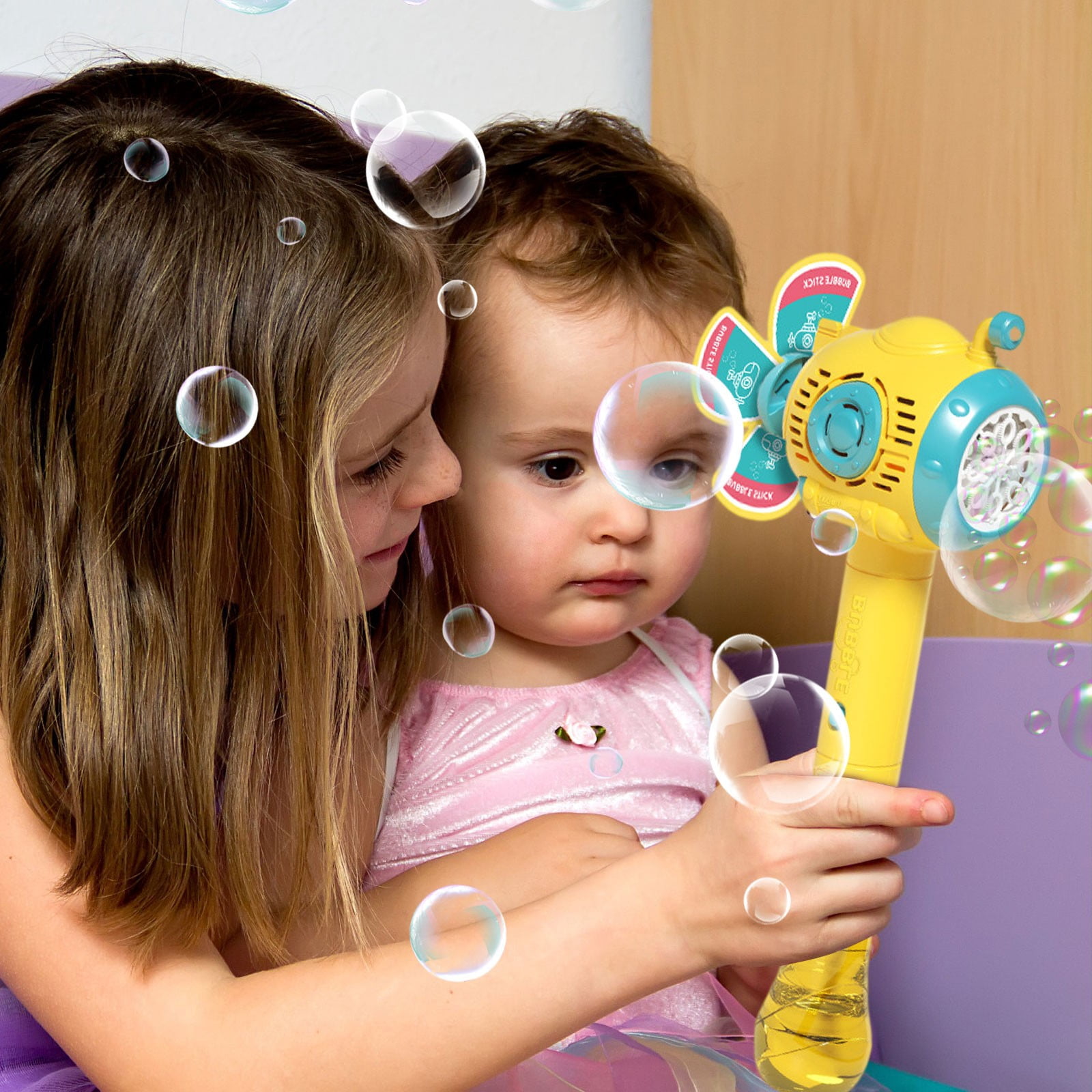 Electric Bubble Stick with Lights and Automatic Bubble Spray, Handheld Bubble Blowing Machine for Outdoor Party Camping Festival Wedding with 180ml Bubble Solution