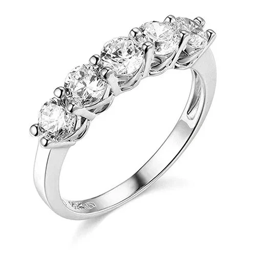 2TCW Round Cut Lab Created Diamond 5-Stone Wedding Anniversary Band Ring 925 Sterling silver