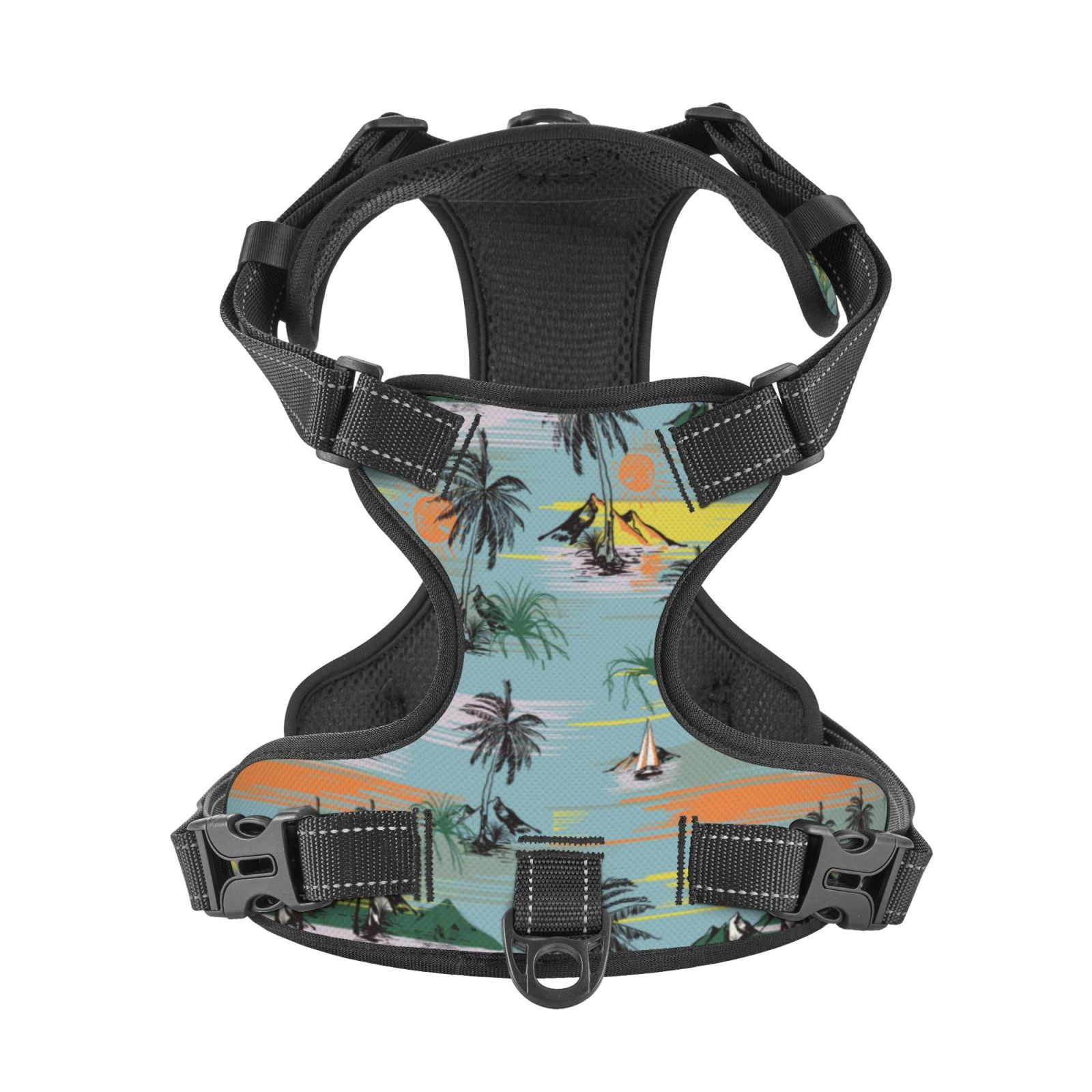 Kdxio Hawaiian Style Print No Pull Dog Harness Adjustable Reflective Oxford Easy Control Medium Large Dog Harness for Training and Everyday-Large