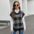 thumbnail image 1 of Chaleco tejido sin mangas con cuello en V para mujer, suéter tipo chaleco tejido a cuadros, informal, holgado, otoño e invierno, 2023, 1 of 3