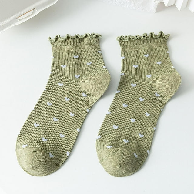 Stockings Casual Sailor Socks With Lace Trim Heart Pattern Lightweight Comfort for Everyday Wear on Spring and Fall
