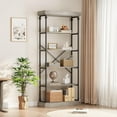 thumbnail image 4 of GAOMON Bookcases, Gray 5-Tier Farmhouse Bookshelf, Wooden Open Display Shelf with Storage, Rustic Organizer for Living Room, Bedroom, Home Office, 70" Tall, 4 of 9
