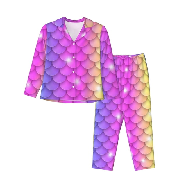 Balery Rainbow Scales2 Conjunto de Pijama con Estampado para Mujer, Conjunto de Dos Piezas con Manga Larga, Ropa de Dormir Suave con Bolsillos, Pijamas Cómodos-Medium
