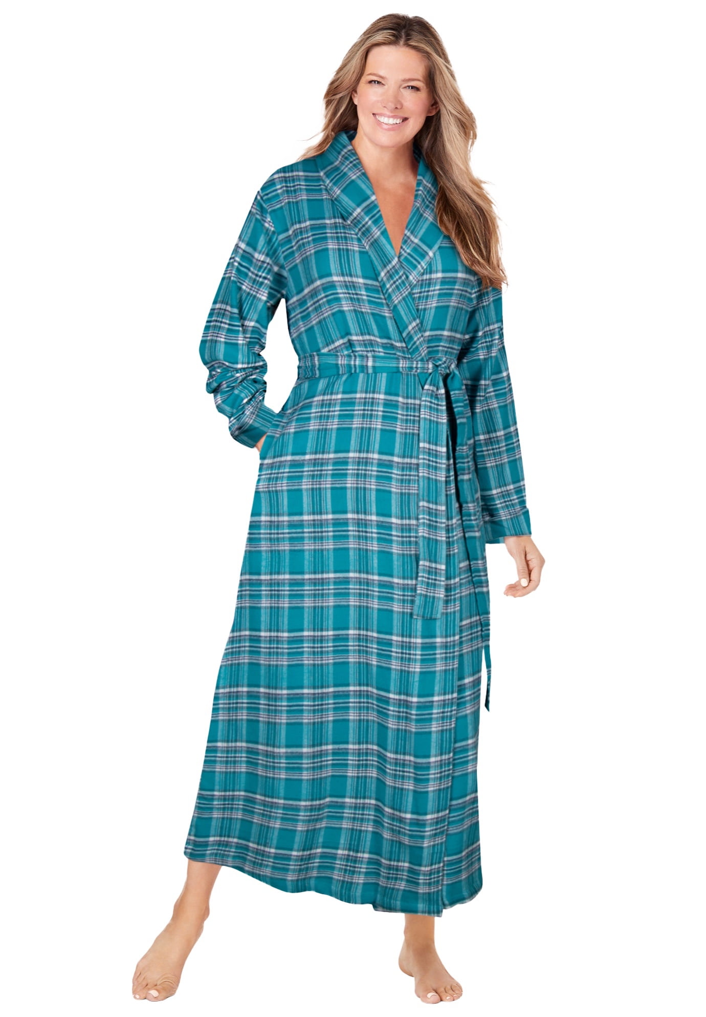 Womens Plus Size Long Flannel Robe Dreams & Co 