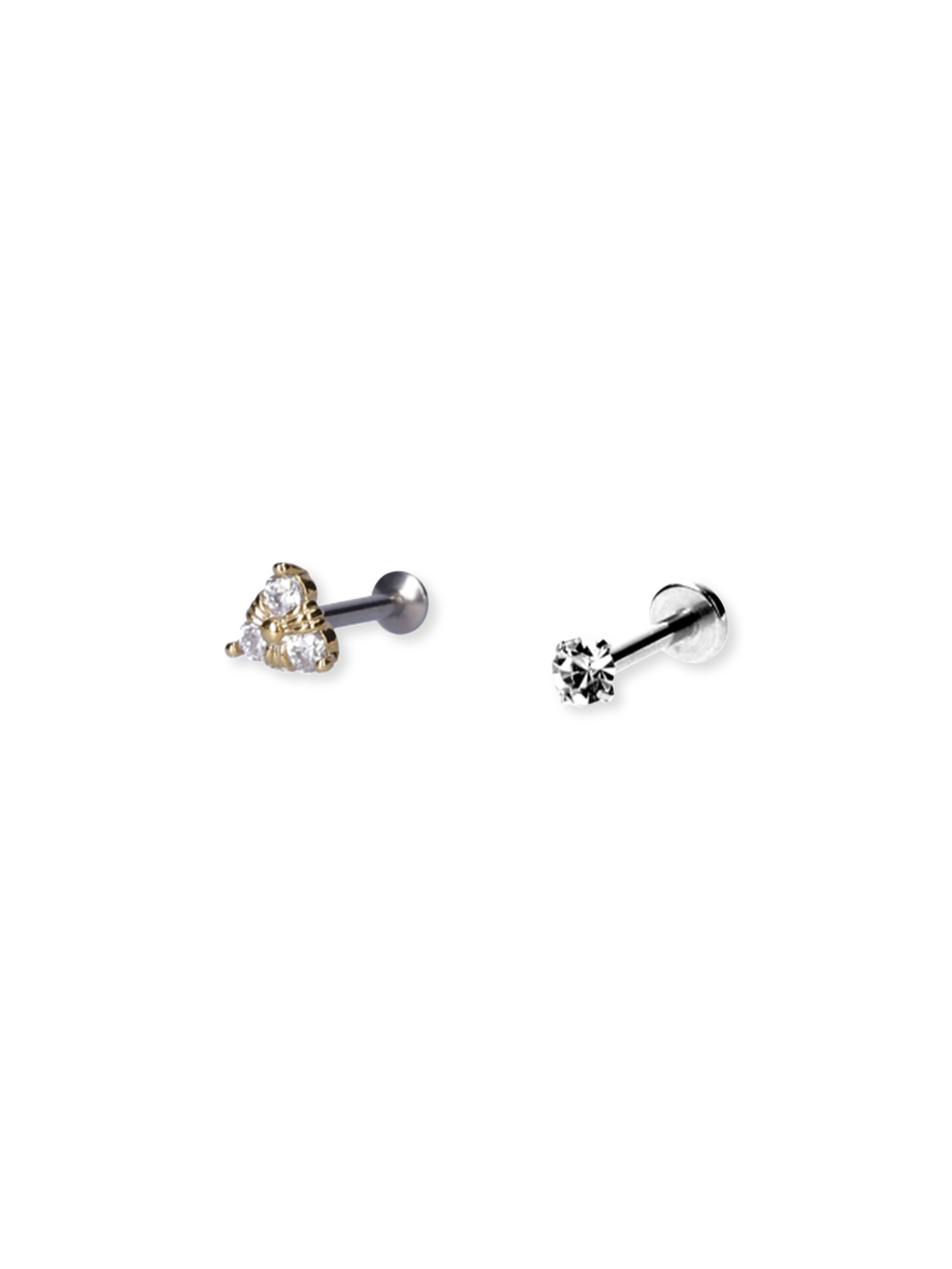 Women's Cubic Zirconia Two-Tone Cartilage Stud Set, 2-Piece Cartilage and Lobe Earrings