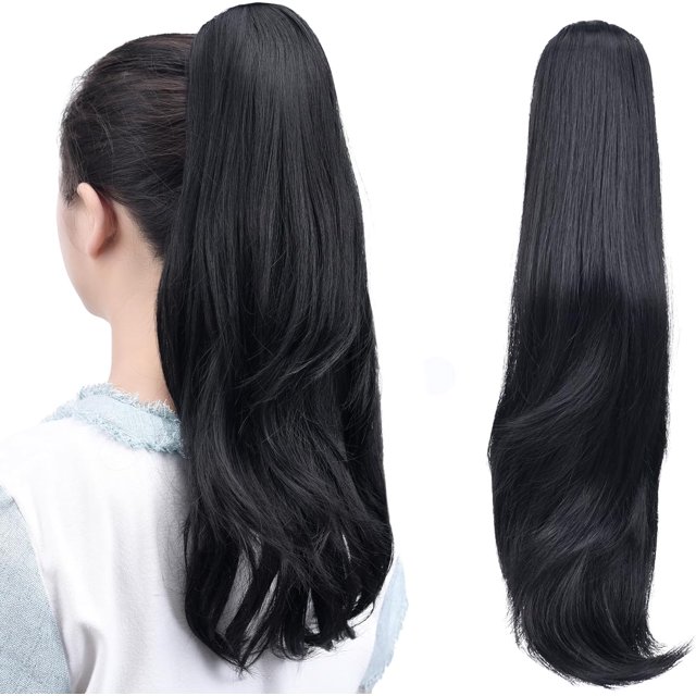 SURJDE Extension de Queue de Cheval Noire, Extensions de Cheveux Griffe d'Extension de Queue de Cheval pour Femmes Pièce de Cheveux Bouclés 20 Pouces Extensions de Queue de Cheval Synthétiques Très Longues et Volumineuses Ondulées Résistantes à la Chaleur