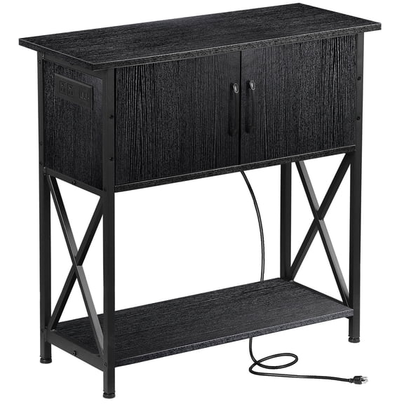 SuperDeal 29 Gallon Aquarium Stand with Cabinet Long Fish Tank Stand with Power Outlets Black