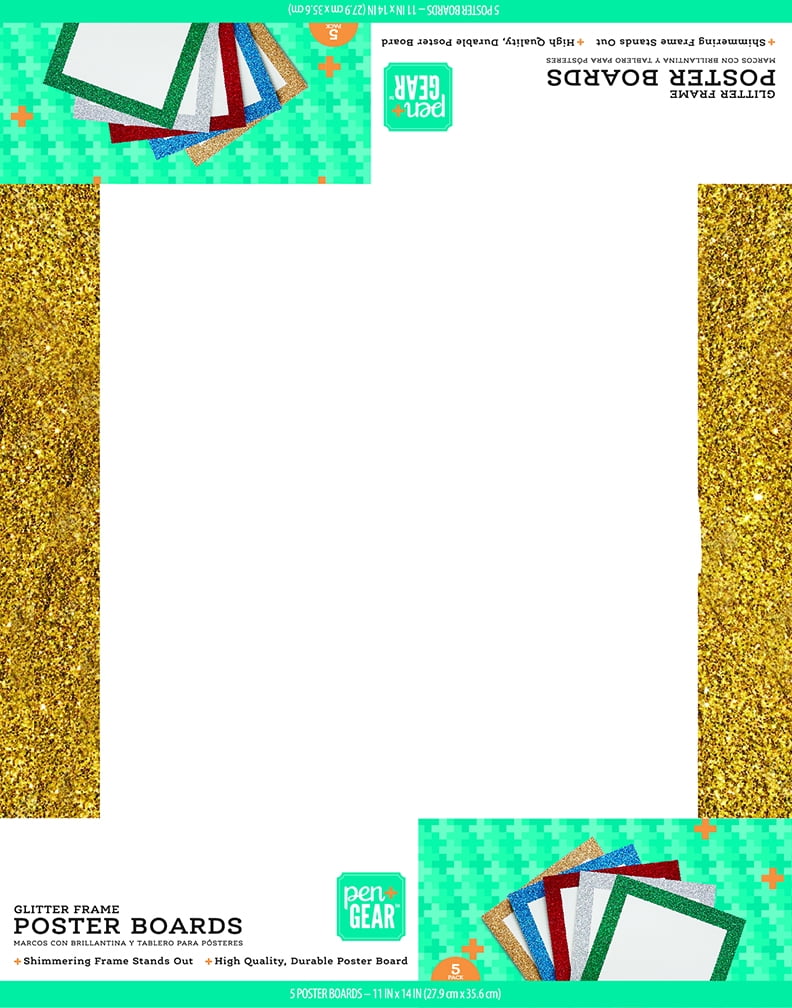Pen + Gear Assorted Glitter Border Poster Board, 11"x14", 5/Pack