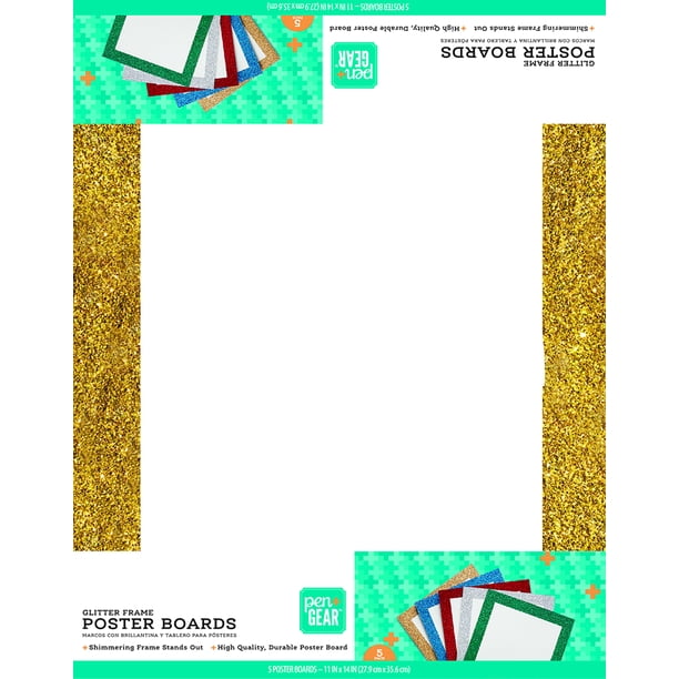 Pen + Gear White Poster Board with Glitter Frame, Assorted Pack, 11"x14", 5/Pack