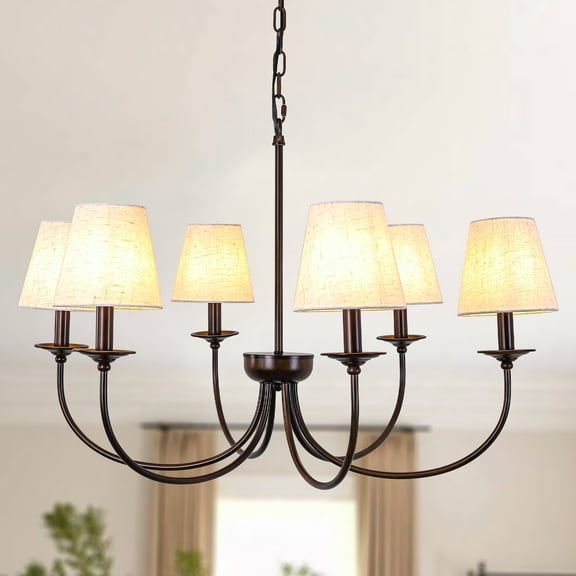 Cusp Barn 6 - Light Chandelier with Fabric Shades Farmhouse Chandelier Height Adjustable