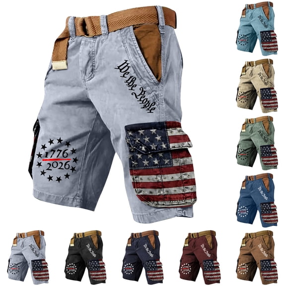 We The People Script Cargo Shorts with 1776 To 2026 Badge and Relaxed Fit, Awesome For Town Hall Meetings Historical Tours Army Green L