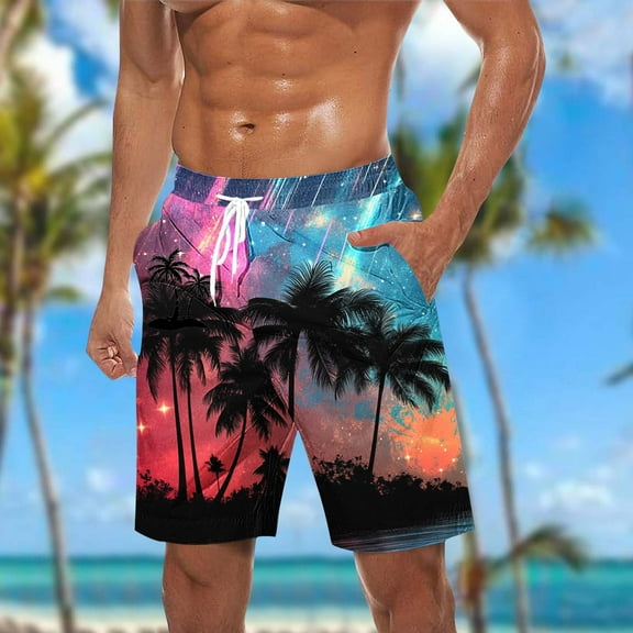 Dovford Men's Swim Trunks Hawaiian Bathing Mesh Lining Suit Swimsuits Beach Shorts with Pockets