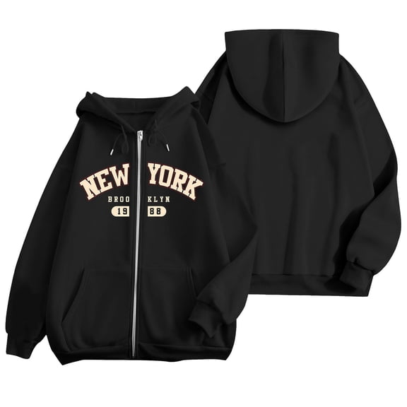 New York Zip Up Hoodies for Women Letter College Sweatshirts with Pockets