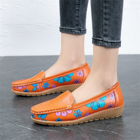 

FZM Women shoes Ladies Casual Shoes Wedge Heel Flowers Print Comfort Solid Color Single Shoes Loafers Casual Shoes