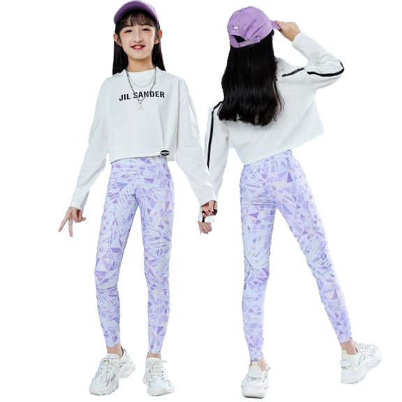 LYMAYTER Little Girls Leggings for Kids Toddler Stretch Nine Pants 6-12 T Summer Fall Ice Silk Yoga Leggings