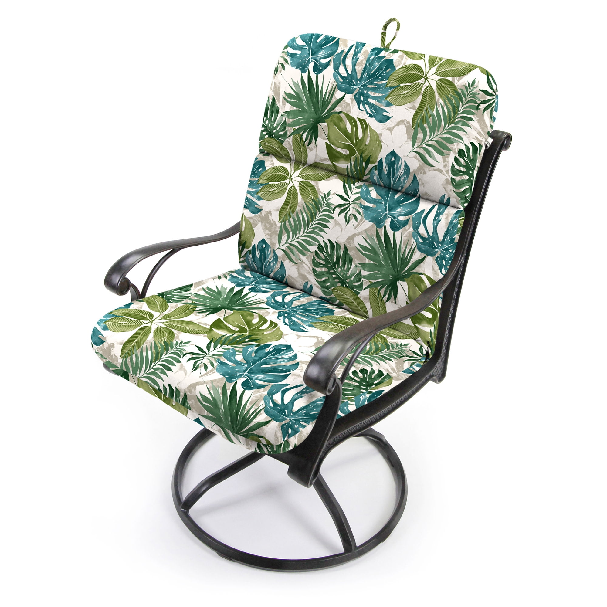 Jordan Manufacturing 45" x 22" Piermont Palm Multicolor Leaves Rectangular Outdoor Chair Cushion with Ties and Hanger Loop (2 Pack)