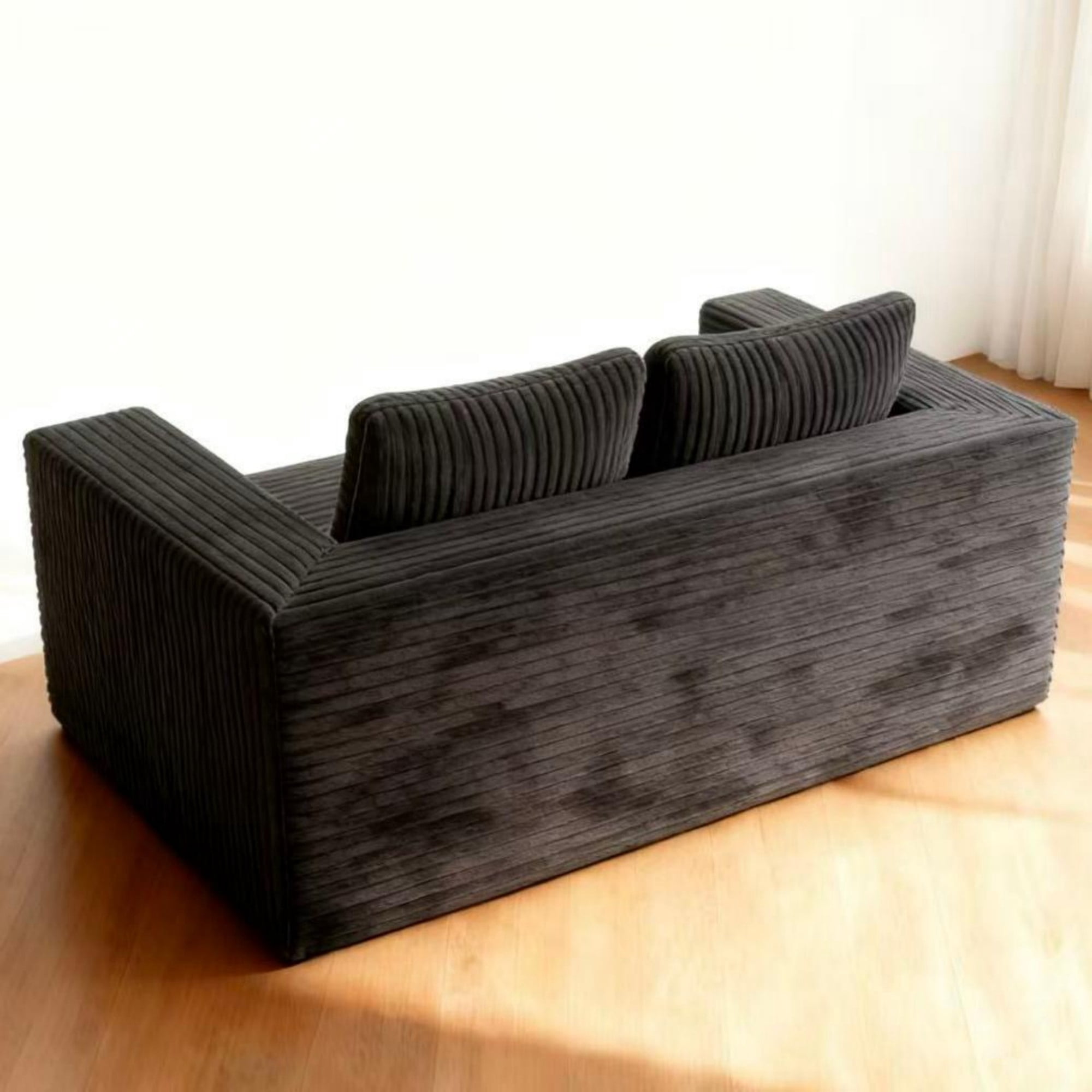 63" Loveseat Sofa Couch,Cloud 2 Seater Boneless Couch,Deep Seat Corduroy Sofa,Modern Compressed Sofa Small Couches for Small Spaces,Apartement,Gray