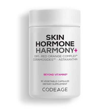 Codeage Skin Hormone Harmony+ Supplement – Skin Hair Support With Ceramosides, Red Orange Complex, Diindolylmethane, Astaxanthin, Vitamin C Ascorbic Acid, Liposomal Delivery – Non-GMO – 30 Capsules