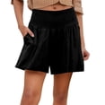 thumbnail image 3 of Shorts for Women 2026 Summer Elastic High Waist Wide Leg Relaxed Fit Smocked Casual Beach Cover Up Shorts with Pockets, 3 of 9