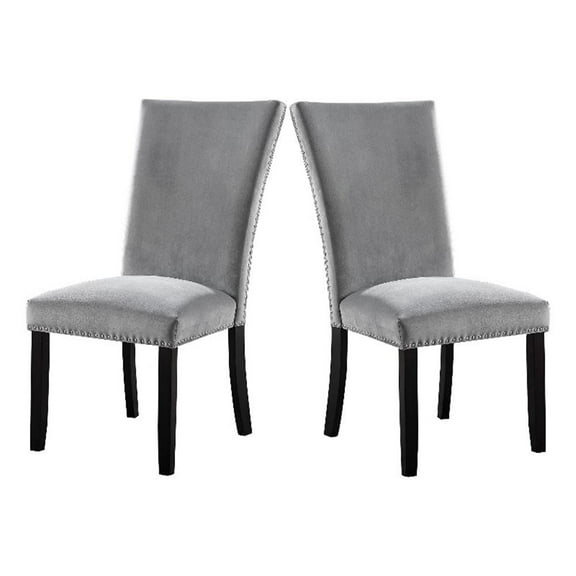 28 Inch Dining Side Chair Set of 2- Padded Gray Flannelette- Black Wood