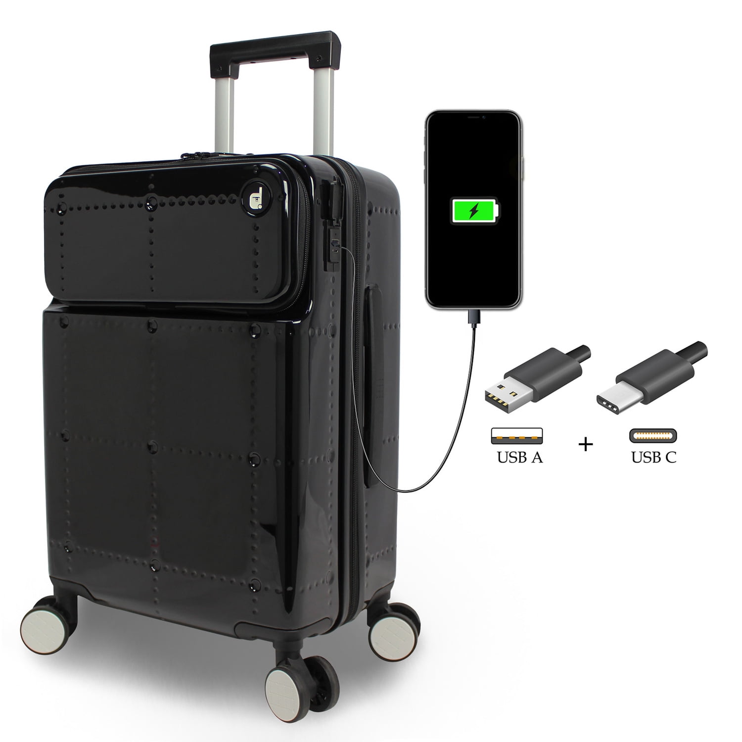 World Traveler Dejuno Avery Smart 20-Inch Carry-On Luggage with USB & USB-C Ports - Black