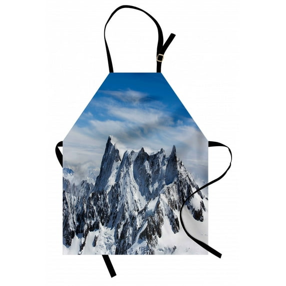 Landscape Apron Picturesque Mont Blanc Cliff to Clouds Idyllic Environment Trekking Landmark, Unisex Kitchen Bib Apron with Adjustable Neck for Cooking Baking Gardening, White Blue, by Ambesonne