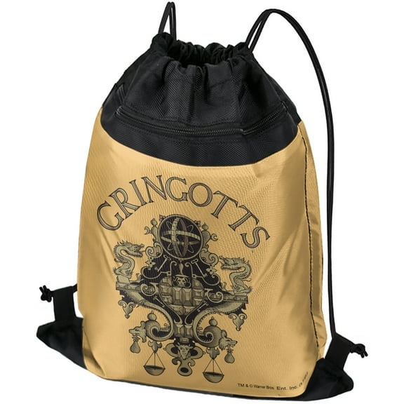 Harry Potter Gringotts Logo Drawstring Backpack Sports Bag Sackpack 17" x 13", Perfect for Gym, Yoga or Practice
