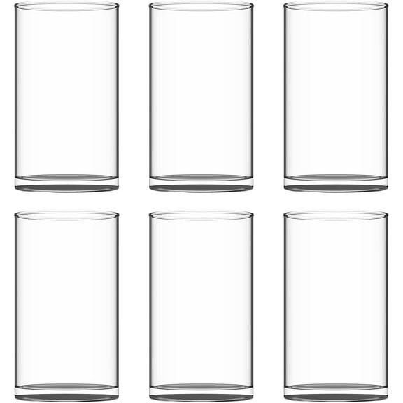 Set of 6 Clear Glass Cylinder Vases (1 Sponge Brush Included), 3.5” W x 6” H, Flowers Vases, Decorative Centerpieces for Home, Events or Weddings