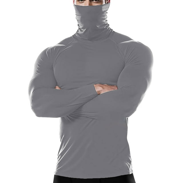 pstuiky camisas de manga larga para hombre, Camisa deportiva de manga larga con cuello alto y cuello alto para hombre, cálida, de color liso, de alta elasticidad top de hombre xl