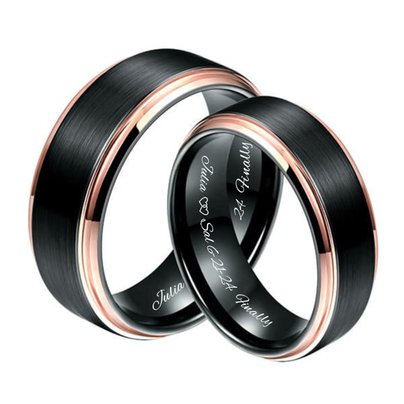 Personalized Couples Forever Love Gold & Black Stainless Steel Ring Set Custom Engraved Free - Ships from USA