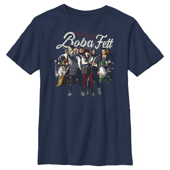 Boy's Star Wars: The Book of Boba Fett Drash and Skad New Security Team Graphic Tee Navy Blue X Large