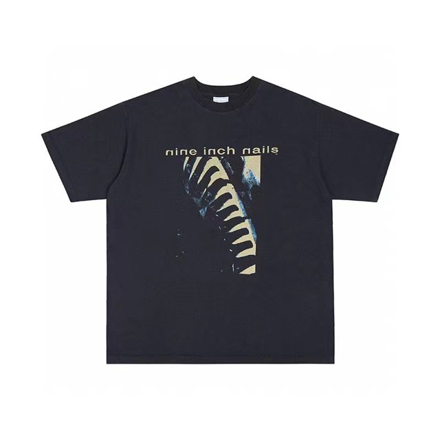 VTG NIN, camiseta retro de gran tamaño lavada con estampado de uñas de nueve pulgadas, camiseta popular holgada informal de calle alta estadounidense para hombres y mujeres